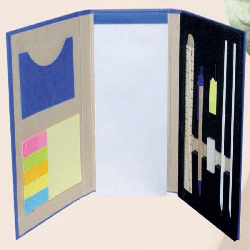 Eco-friendely three fold diary with elastic & stationery