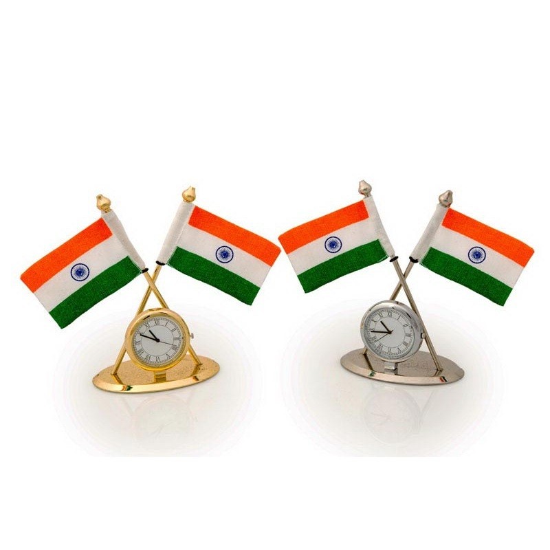 Indian Flag for the office table or car dashboard with a clock