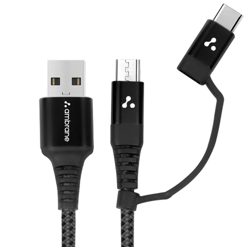 Ambrane ABDC-10 2-in-1 Micro USB and Type-C cable