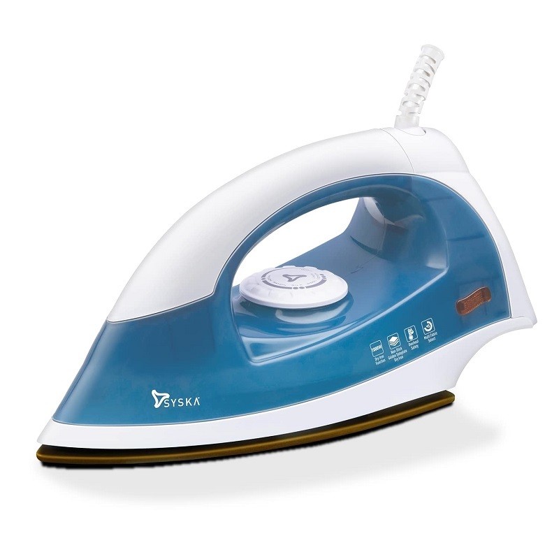 Syska 1000 W Dry Iron - Non Stick Golden Soleplate | Overheat Safety | Power 1000Watt