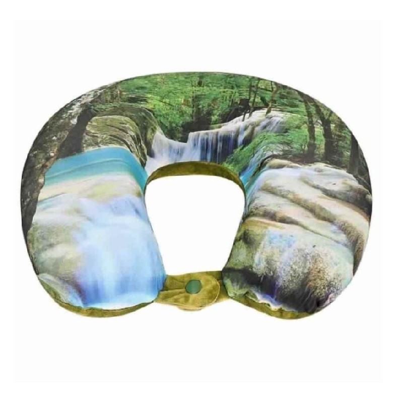 U Shape Memory Foam Printed Travel Neck Pillow - Green Forest