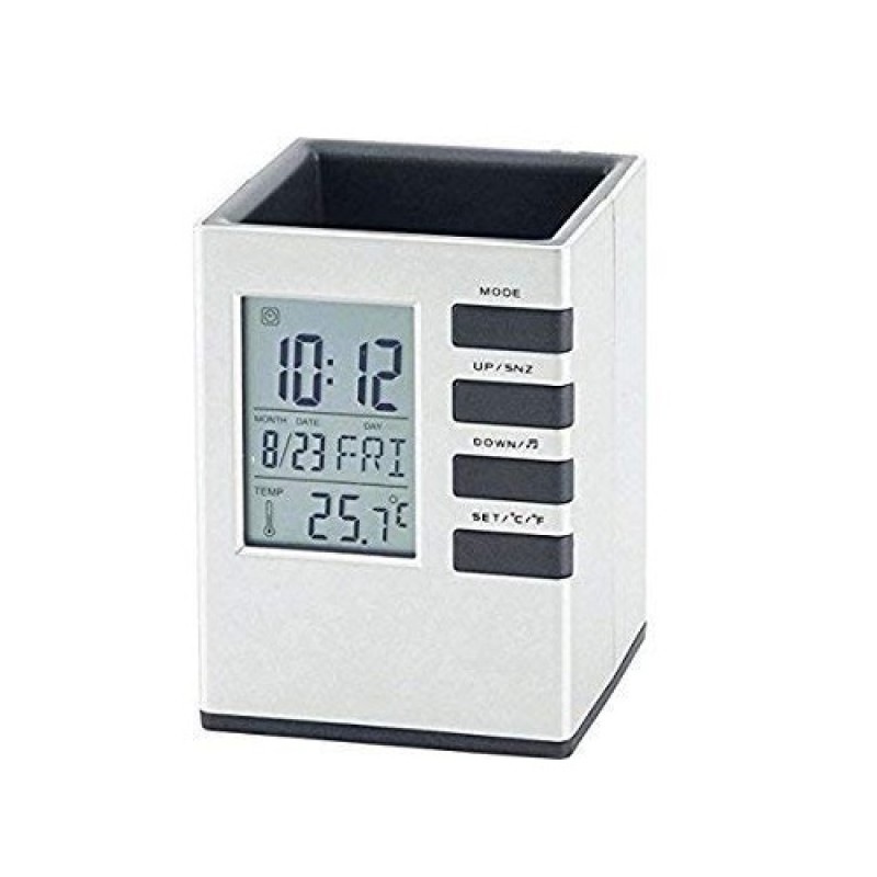 Cube Pen Stand with Digital Clock and Temperature